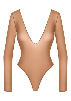 Maison Close French Kiss Light open-back long-sleeve bodysuit - Neutrals
