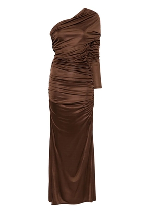 Atlein single-sleeve ruched gown - Brown