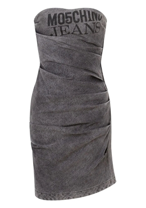 MOSCHINO JEANS logo-print strapless dress - Grey