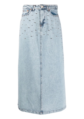 Ana Radu crystal-embellished washed denim midi skirt - Blue