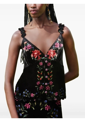 FARM Rio floral-pattern straps top - Black