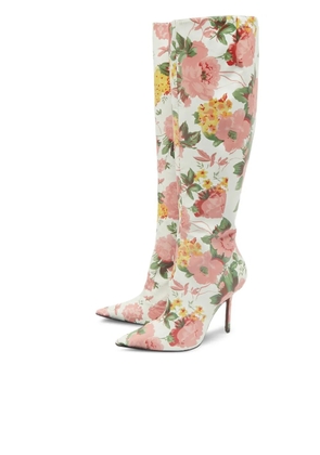 VETEMENTS floral-print knee-high boots - White