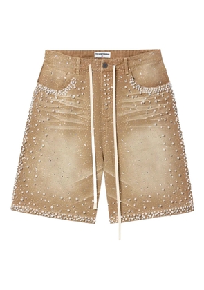 Vale jewelled-pearl denim shorts - Brown