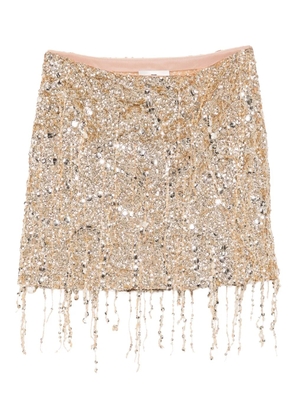 Elisabetta Franchi sequinned-fringe tulle mini skirt - Gold