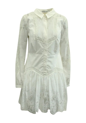 Self-Portrait lace-trimmed cotton mini dress - White