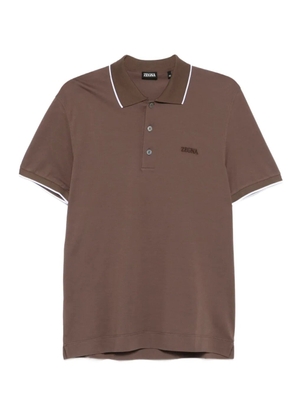 Zegna embroidered-logo polo shirt - Brown