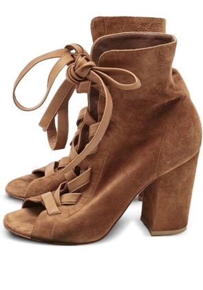 Gianvito Rossi open-toe ribbon ankle boots - Brown
