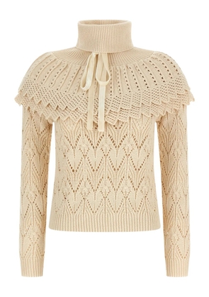 ZIMMERMANN ruffled-collar crocheted sweater - Neutrals