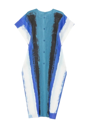 Pleats Please Issey Miyake pleated brushstroke-print day dress - Blue