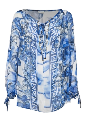 Versace Pre-Owned Barocco-print lace-up blouse - Blue