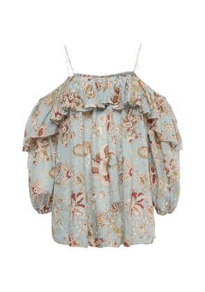 ZIMMERMANN flora-print ruffle-detail top - Blue