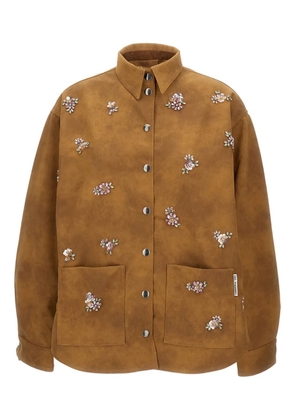 DES PHEMMES crystal-flower embellished jacket - Brown