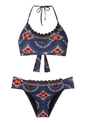 Amir Slama graphic-print bead-detailing bikini - Blue