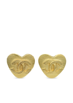 CHANEL Pre-Owned 1995 CC heart clip-on earrings - Gold