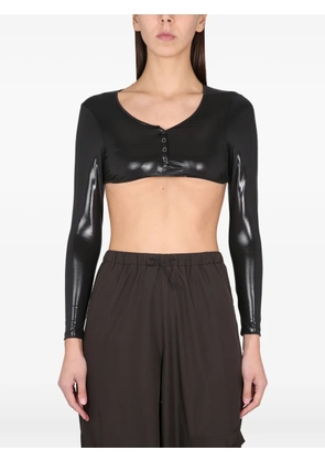 NOT AFTER TEN buttoned long-sleeve cropped top - Black