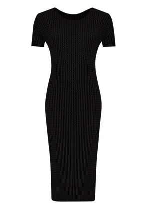Issey Miyake seersucker short-sleeve midi dress - Black