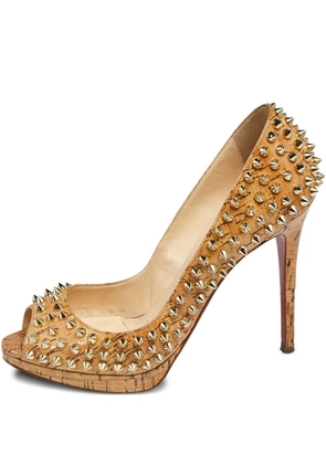 Christian Louboutin Pre-Owned 100mm Yolanda spike-embellished peep-toe pumps - Neutrals