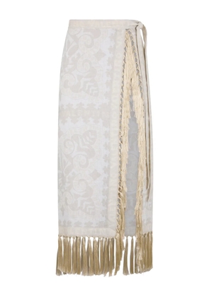 Valentino Garavani fringed patterned midi skirt - Neutrals