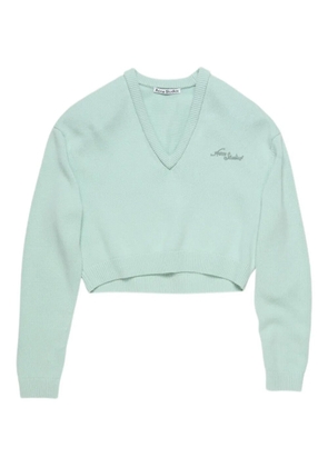 Acne Studios v-neck embroidery-logo sweatshirt - Green
