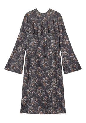 GANNI floral-print ruffled dress - Blue