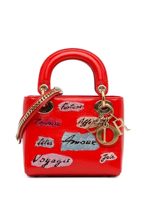 Christian Dior Pre-Owned 2016 Mini Sequin Embellished Lady Dior satchel - Red