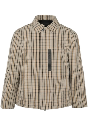 Yves Salomon check-pattern leather-detail jacket - Neutrals