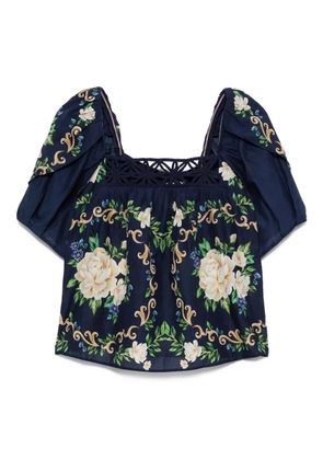FARM Rio floral-print puff-sleeve blouse - Blue