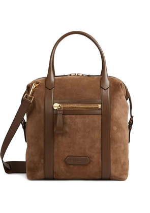 TOM FORD logo-patch suede tote bag - Brown
