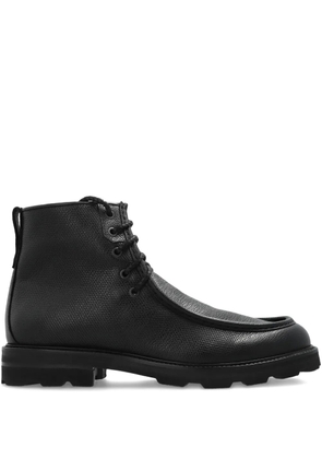 Brioni lace-up textured leather biker boots - Black
