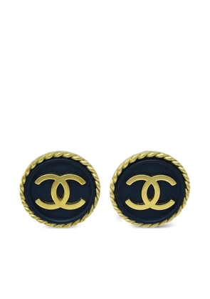 CHANEL Pre-Owned 1995 CC button clip-on earrings - Black