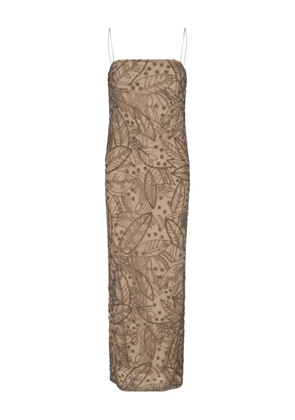 Lauren Ralph Lauren leaf-pattern beaded dress - Brown