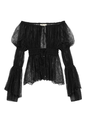Blumarine lace-trimmed bell-sleeve top - Black