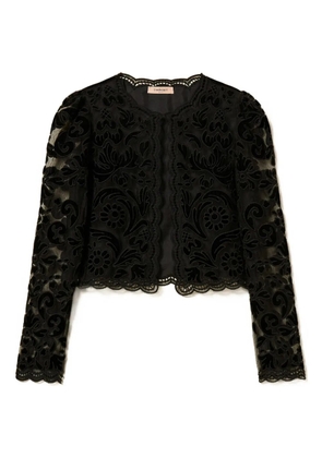 TWINSET lace-floral single-button cardigan - Black