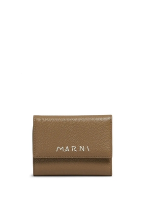 Marni logo embroidered leather wallet - Brown