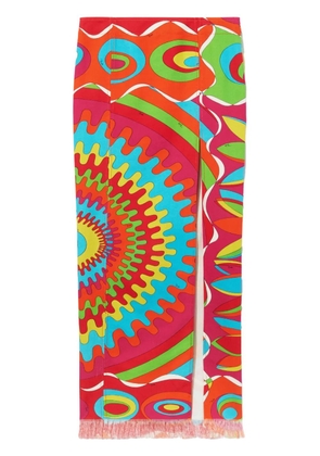 PUCCI geometric print frayed maxi skirt - Red