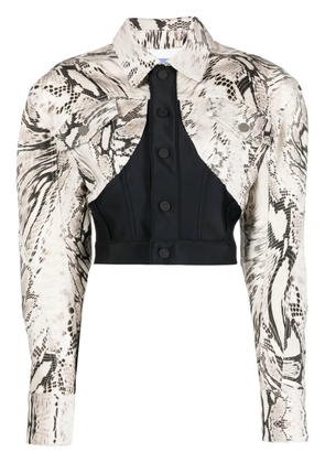 Mugler Snake cropped panelled denim jacket - Neutrals