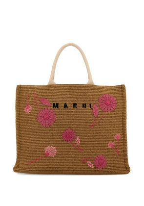 Marni raffia flower tote bag - Brown