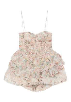 ZIMMERMANN ruffled lace-up mini dress - Neutrals