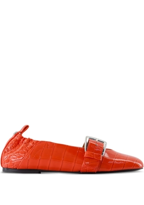 GANNI crocodile-effect buckle ballet flats - Orange