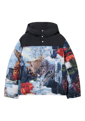 Off-White print hooded down jacket - Blue