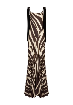 Nina Ricci zebra-print velvet-bow maxi dress - Brown