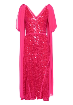ERDEM drape-shoulder sequinned midi dress - Pink