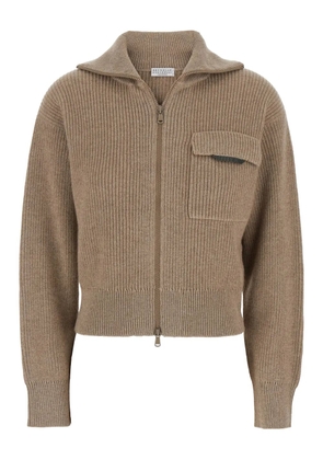 Brunello Cucinelli zip-up ribbed cardigan - Neutrals