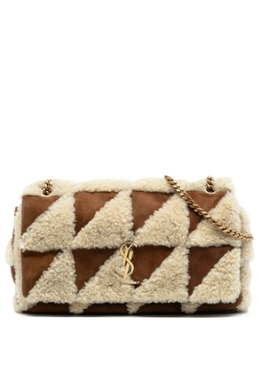 Saint Laurent Pre-Owned 2022 Medium Suede and Shearling Patchwork Jamie shoulder bag - Brown