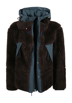 sacai high-collar hooded wool jacket - Brown