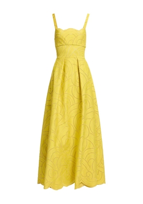 Elie Saab swirl-embroidered cotton maxi dress - Yellow