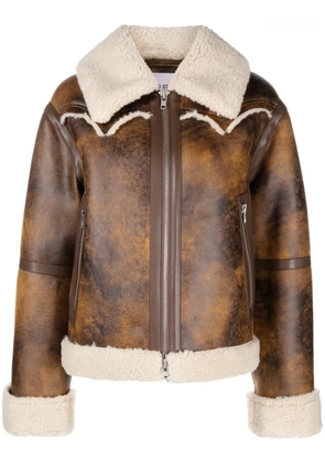 STAND STUDIO faux-shearling trim zip-up jacket - Brown
