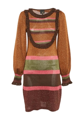 Just Cavalli metallic lurex ruffled mini dress - Brown