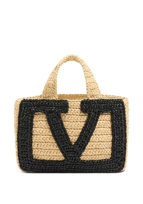 Valentino Garavani small Viva Superstar raffia tote bag - Neutrals