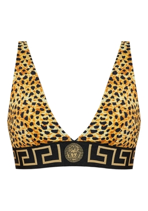 Versace Greek-key leopard-print bikini top - Brown